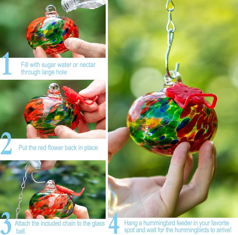 Nxpceay Small Hummingbird Feeder for Outdoors,Hand Blown Glass Humming Bird Feeders with Perch,Never Leak,Garden Patio Decor for Window(Red) - Image 3