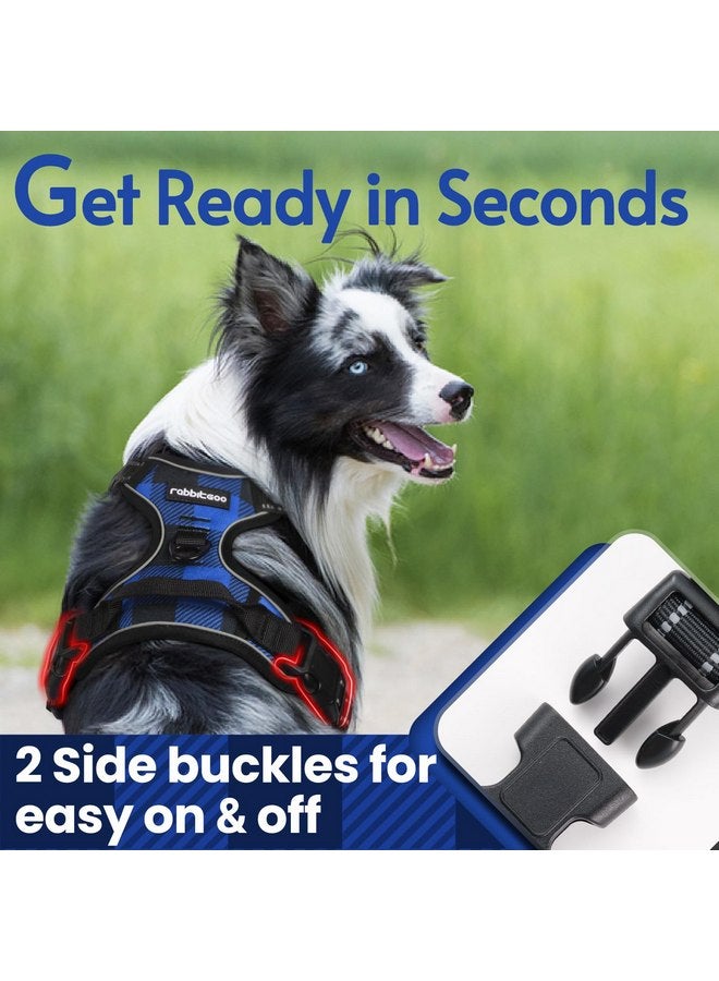 رابيتجو حزام كلاب من rabbitgoo للكلاب الكبيرة بدون شد، حزام كلاب مبطن مريح مع مقبض سهل التحكم، سترة عاكسة قابلة للتعديل مع مشبكين للمقود، أزرق منقوش، مقاس كبير - Image 4