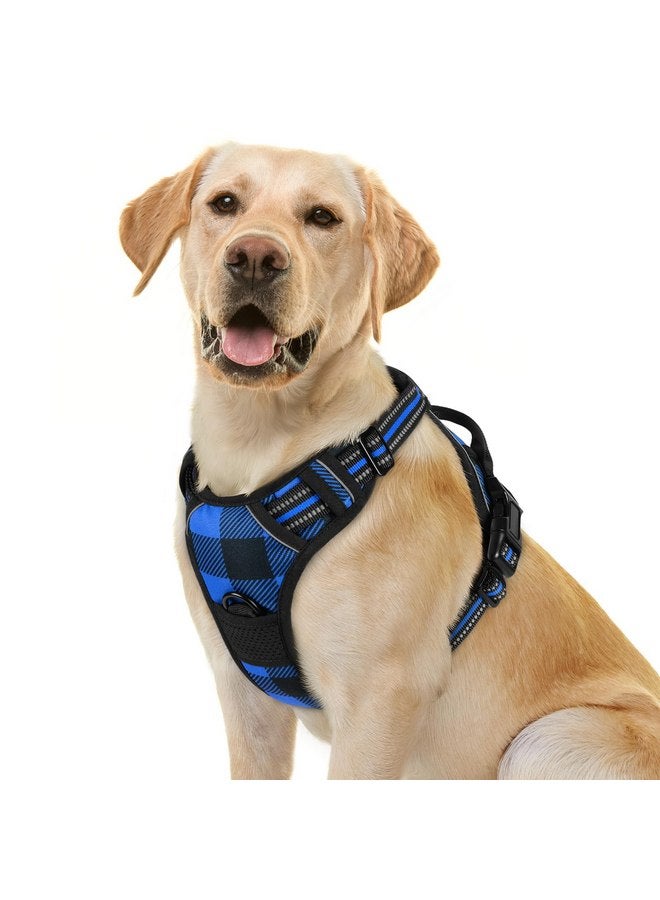 رابيتجو حزام كلاب من rabbitgoo للكلاب الكبيرة بدون شد، حزام كلاب مبطن مريح مع مقبض سهل التحكم، سترة عاكسة قابلة للتعديل مع مشبكين للمقود، أزرق منقوش، مقاس كبير - Image 1