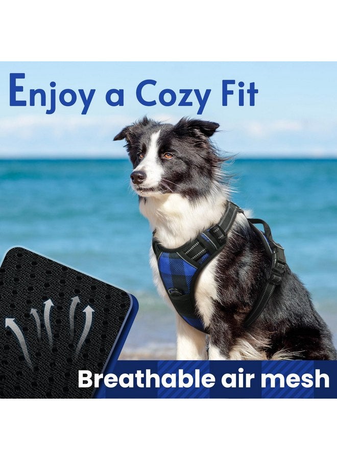 رابيتجو حزام كلاب من rabbitgoo للكلاب الكبيرة بدون شد، حزام كلاب مبطن مريح مع مقبض سهل التحكم، سترة عاكسة قابلة للتعديل مع مشبكين للمقود، أزرق منقوش، مقاس كبير - Image 2