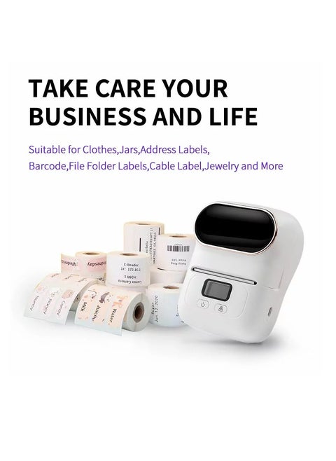 Label Maker Machine - M110 Portable Bluetooth Thermal Label Printer. Sticker Maker, Barcode Printer for Clothing, Jewelry, Retail, Mailing,support Arabic and English,For iOS & Android - White