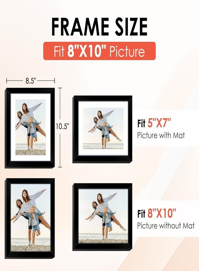 FIXSMITH 8x10 Picture Frame, Black Photo Frame with HD Plexiglass, Display Pictures 5x7 with Mat or 8x10 Without Mat, Picture Frames Collage for Tabletop or Wall Display, 1 Pack - Image 2