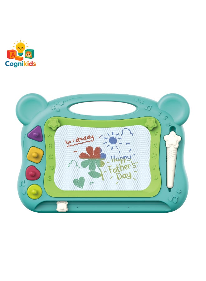 COGNIKIDS لوحة رسم مغناطيسية للأطفال - لوح كتابة إلكتروني 2 في 1 مع موسيقى وأشكال وطوابع | لوحة رسم مغناطيسية ملونة مع قوالب | لوحة رسم قابلة لإعادة الاستخدام للأطفال الصغار 1 قطعة - Image 2