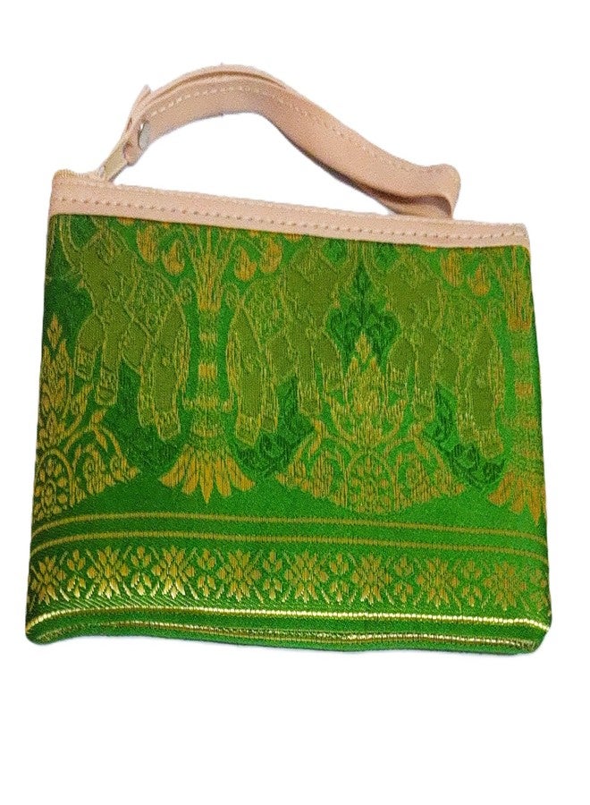 DeLegarde Traditional Brocade Clutch Wallet for Women, Green and Gold, 18 x 9.5 cm - Image 3