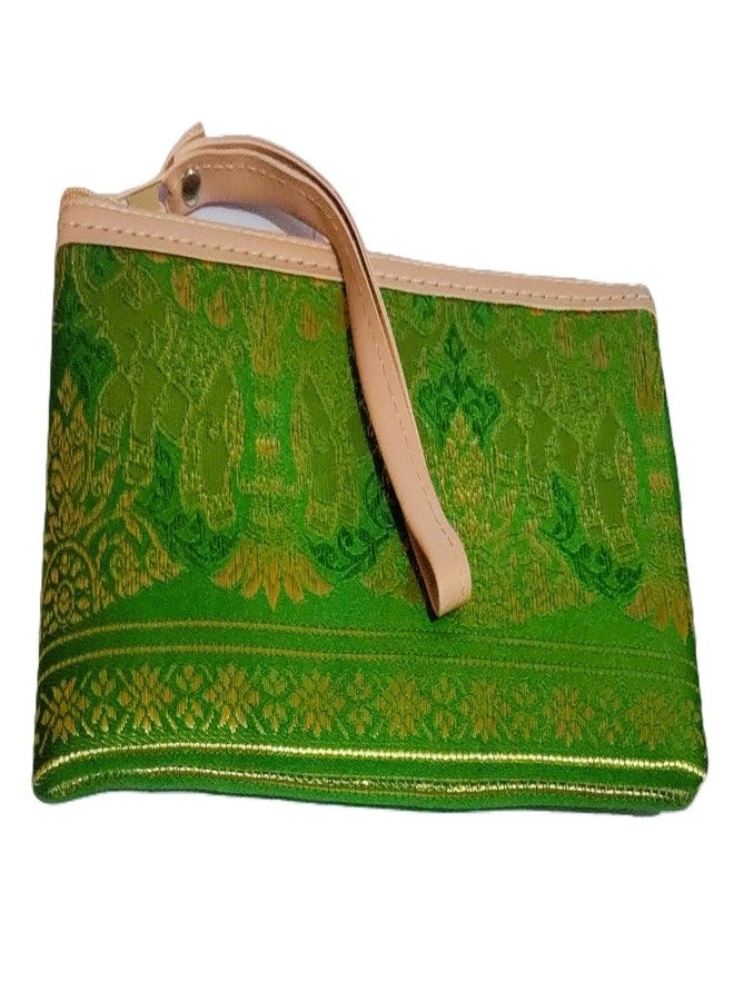 DeLegarde Traditional Brocade Clutch Wallet for Women, Green and Gold, 18 x 9.5 cm - Image 4