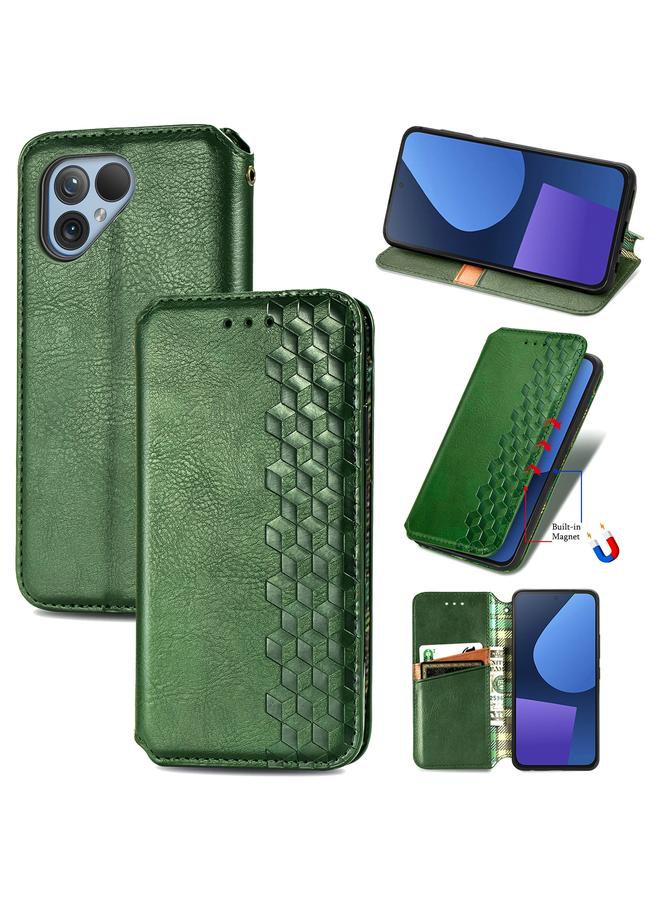 Zaboon Case For Fairphone 5 Cubic Grid Pressed Magnetic Leather Phone Case - Image 1