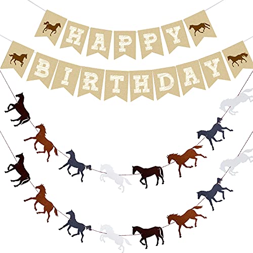 Tatuo 3 Pcs Horse Birthday Banner Party Decorations Derby Racing Horse Banner Paper Bunting Garland Farm Theme Decor for Present Birthday Wedding Party Supplies Pre Assembled Hanging Decoration - Image 1