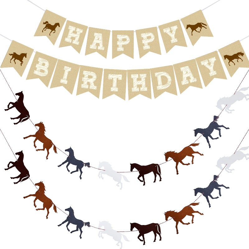 Tatuo 3 Pcs Horse Birthday Banner Party Decorations Derby Racing Horse Banner Paper Bunting Garland Farm Theme Decor for Present Birthday Wedding Party Supplies Pre Assembled Hanging Decoration - Image 2