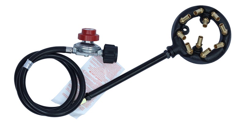 METER STAR 41,000 BTU 10 Jets Homemade Cast Iron Burner Assembly Flame Control System and High Pressure Regulator with Hose for DIY Forge Pizza Oven Turkey Fryer Accessories - Image 1