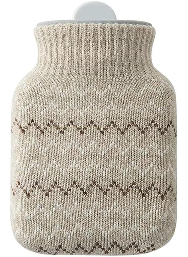 Generic Hot Water Pouch with Knit Cover, Heating Bottle Hot Water Bag Water Filled Warm Water Bag Light Gray  - Image 1