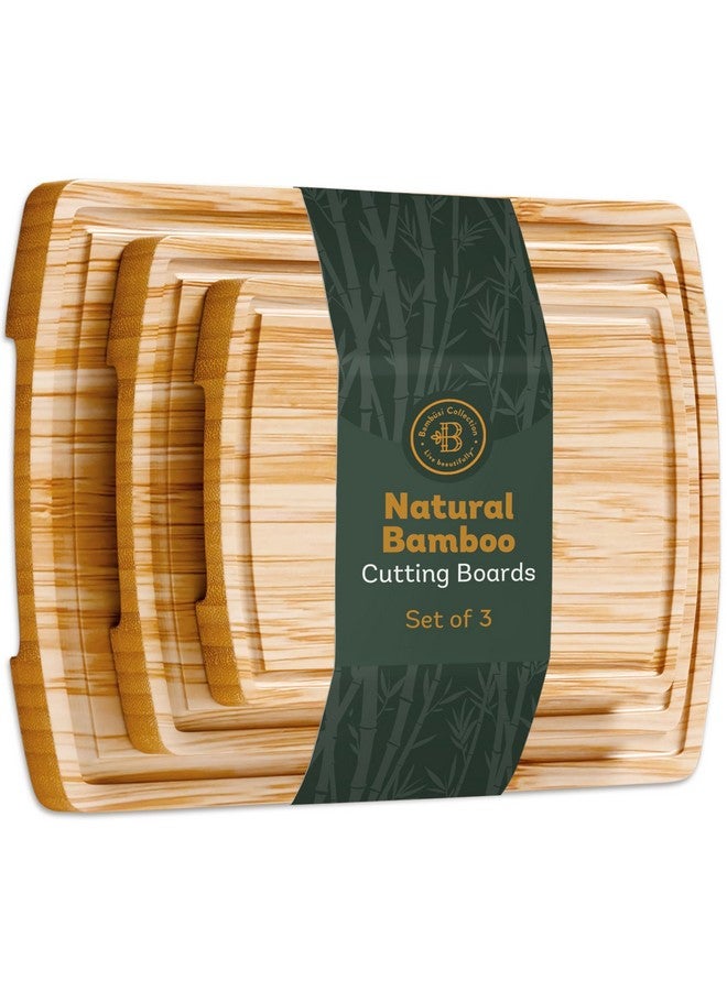 Bambüsi Wood Cutting Board - 3 Piece Bamboo Cutting Board Set, Wooden Cutting Boards for Kitchen with Deep Juice Groove, Side Handles - Wood Chopping Boards for Meal Prep, Meat, Vegetables, Cheese Charcuterie - Image 1