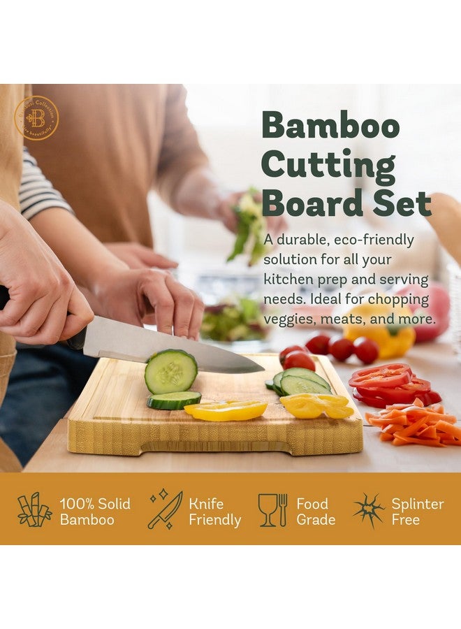 Bambüsi Wood Cutting Board - 3 Piece Bamboo Cutting Board Set, Wooden Cutting Boards for Kitchen with Deep Juice Groove, Side Handles - Wood Chopping Boards for Meal Prep, Meat, Vegetables, Cheese Charcuterie - Image 3
