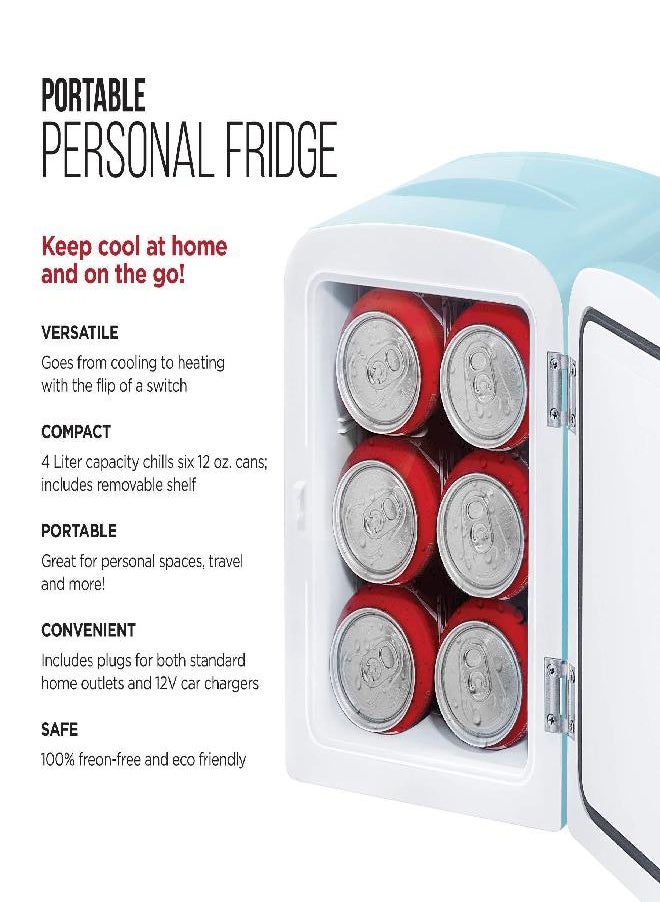 Chefman Chefman Mini Portable Blue Personal Fridge Cools Or Heats & Provides Compact Storage For Skincare, Snacks, Or 6 12oz Cans W/ A Lightweight 4-liter Capacity To Take On The Go  - Image 2