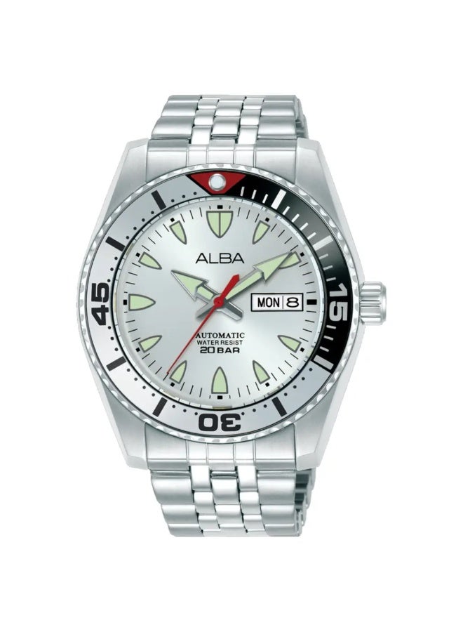Alba AL4765X1 Automatic Men's Watch | Silver Sunray Dial | Stainless Steel Bracelet | Day-Date | Rotating Bezel | 200M Water Resistant | 43mm - Image 1