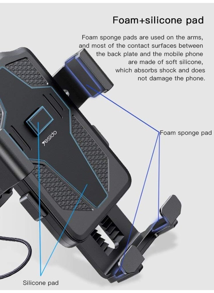 YESIDO C94 360° Rotating Mobile Bike Holder Stand – Universal Anti-Shake Adjustable Phone Mount for Bicycle, Bike & Motorcycle – Premium Quality - Image 5