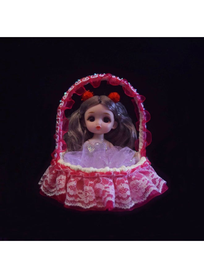 Simulation Hanging Basket Kitten Plush Handicraft Doll Will Call Rabbit Puppy Simulation Animal Birthday Gift-Dimensions:Basket Wedding Dress Doll Lace Color Mixed Hair - Image 1