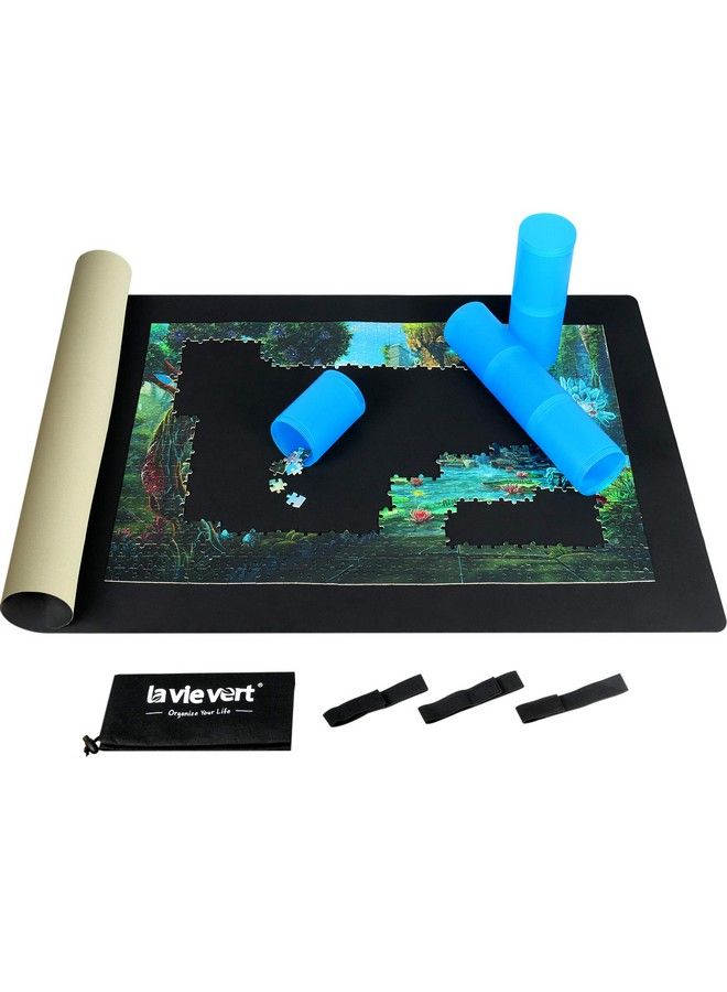 Lavievert حصيرة ألغاز مزدوجة الجوانب بسماكة 2 مم من النيوبرين، حصيرة لف الألغاز المحمولة، حامل الألغاز مع حقيبة تخزين وأسطوانة بلاستيكية تصل إلى 1500 قطعة باللونين الأسود والكاكي - Image 2