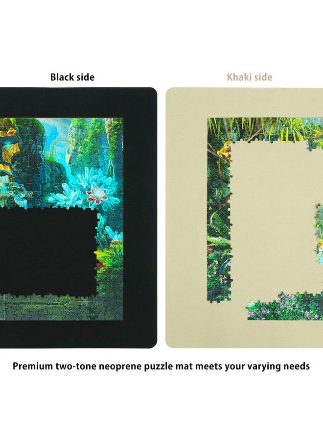 Lavievert حصيرة ألغاز مزدوجة الجوانب بسماكة 2 مم من النيوبرين، حصيرة لف الألغاز المحمولة، حامل الألغاز مع حقيبة تخزين وأسطوانة بلاستيكية تصل إلى 1500 قطعة باللونين الأسود والكاكي - Image 4