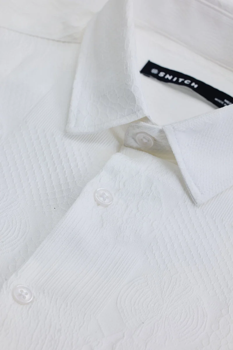 SNITCH White Textured Long Sleeve Slim Fit Streetwear Shirt