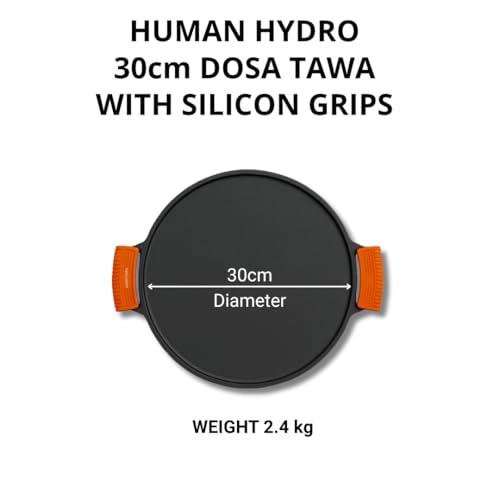 Human Hydro 12-Inch Cast Iron Dosa Tawa | Double Handle with Silicone Grips & Wooden Spatula | Pre-Seasoned, Flat Base, Induction & Gas Compatible | Chemical-Free Cookware - Image 2