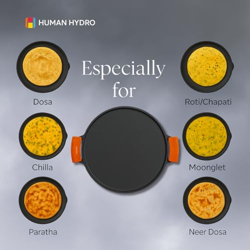 Human Hydro 12-Inch Cast Iron Dosa Tawa | Double Handle with Silicone Grips & Wooden Spatula | Pre-Seasoned, Flat Base, Induction & Gas Compatible | Chemical-Free Cookware - Image 4