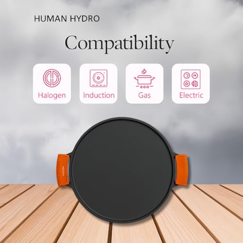 Human Hydro 12-Inch Cast Iron Dosa Tawa | Double Handle with Silicone Grips & Wooden Spatula | Pre-Seasoned, Flat Base, Induction & Gas Compatible | Chemical-Free Cookware - Image 3