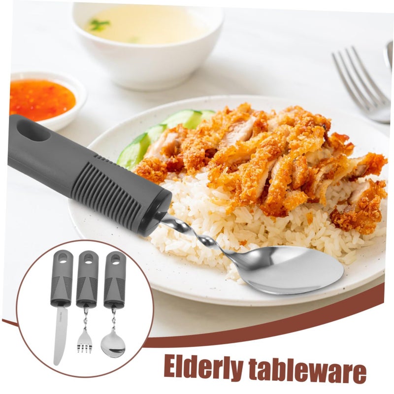 3 Pieces Adaptive Utensils Set Stainless Steel Spoon Fork For Hand Tremors - Image 4