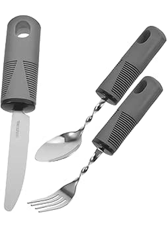 3 Pieces Adaptive Utensils Set Stainless Steel Spoon Fork For Hand Tremors - Image 1