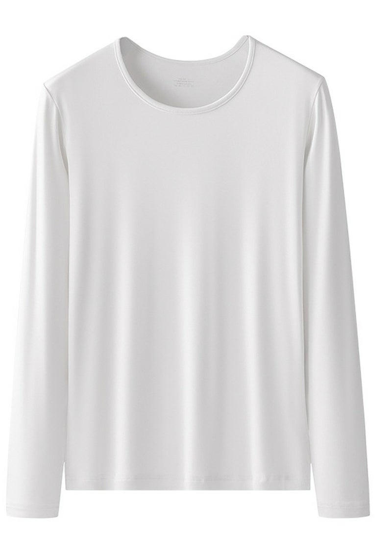 Loquat Womens Solid Color Round-Neck Thin Thermal Underwear Shirt Cold Weather Base Layer,Long Sleeve T-Shirt Loungewear White