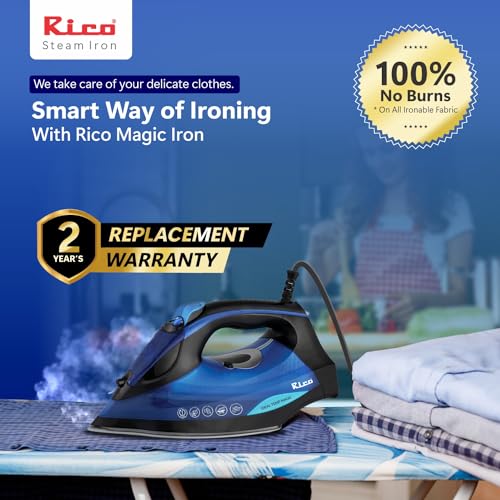 Rico 2200 Watts Japanese Technology Steam Iron with Spray | No Burn Guaranteed | Press Iron Clothing with 2 Ways Auto Shut-Off | 2 Year Replacement Warranty SI2110 - Image 2