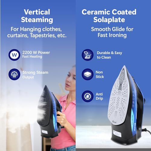 Rico 2200 Watts Japanese Technology Steam Iron with Spray | No Burn Guaranteed | Press Iron Clothing with 2 Ways Auto Shut-Off | 2 Year Replacement Warranty SI2110 - Image 3