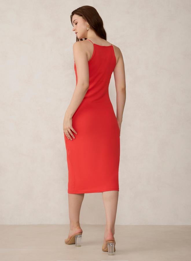 OUTZIDR Red Sleeveless Bodycon Midi Dress - Image 2