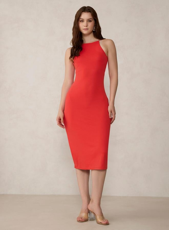OUTZIDR Red Sleeveless Bodycon Midi Dress - Image 1