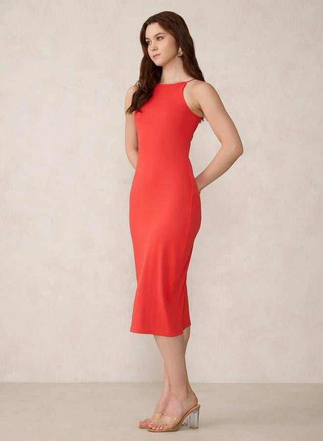 OUTZIDR Red Sleeveless Bodycon Midi Dress - Image 3