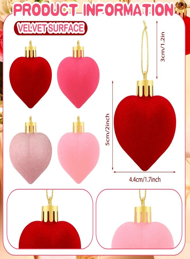 RoundFunny 24 Pcs Valentine's Day Heart Hanging Balls Ornaments Artificial Velvet Fabric Heart Shaped Ornaments Decorative Hanging Hearts Baubles for Valentine Wedding Anniversary Parties, 4 Colors - Image 3