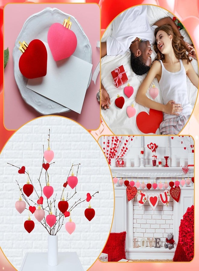 RoundFunny 24 Pcs Valentine's Day Heart Hanging Balls Ornaments Artificial Velvet Fabric Heart Shaped Ornaments Decorative Hanging Hearts Baubles for Valentine Wedding Anniversary Parties, 4 Colors - Image 4