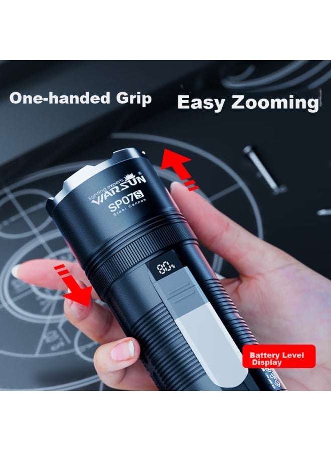 Warsun Warsun Sp07s High-intensity Flashlight, Ultra-bright Long-range Rechargeable Searchlight, Zoomable, Emergency, Outdoor, Home Use, Multifunctional - Image 4