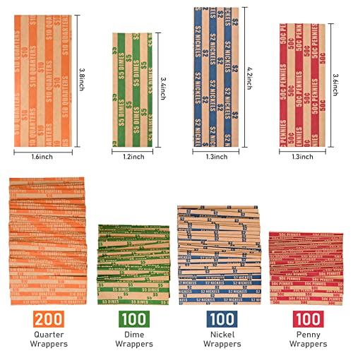 DGBDPACK 500 Assorted Flat Coin Wrappers, 100 Dimes, 100 Nickels, 100 Pennies, 200 Quarters Convenient Pack - Image 2