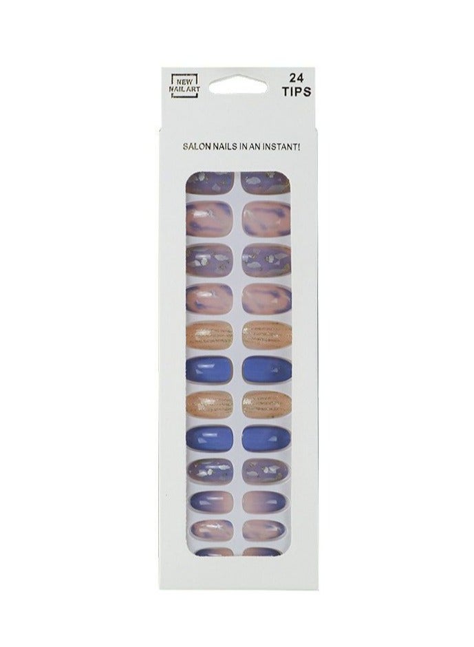 SCHAVO Blue Purple Smudge Short Fake Nails 24Pcs - Image 1