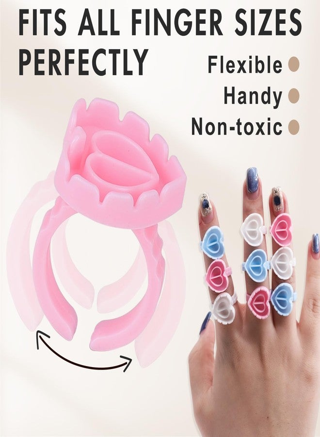 Embagol 100 PCS Glue Rings for Eyelash Extensions Disposable Lovely Heart Blossom Cups Makeup Plastic Nail Art Supplies - Mix Colors - Image 5
