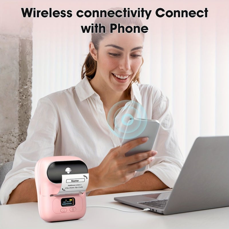 Phomemo Thermal Label Printer For Small Business Home Use Pink With 1 Roll Of Labels Mobile Phone Computer White Include 100 - Image 3