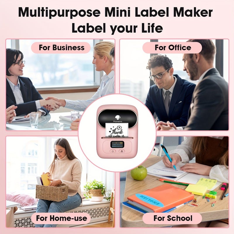 Phomemo Thermal Label Printer For Small Business Home Use Pink With 1 Roll Of Labels Mobile Phone Computer White Include 100 - Image 5