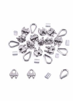 KASTWAVE Wire Rope Accessory Set, 24pcs 304 Stainless Steel Cable Clamp Silver M2 Clip, Thimble, 2mm Aluminum Crimping Loop, for 1/8 inch  - Image 1