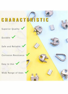 KASTWAVE Wire Rope Accessory Set, 24pcs 304 Stainless Steel Cable Clamp Silver M2 Clip, Thimble, 2mm Aluminum Crimping Loop, for 1/8 inch  - Image 5