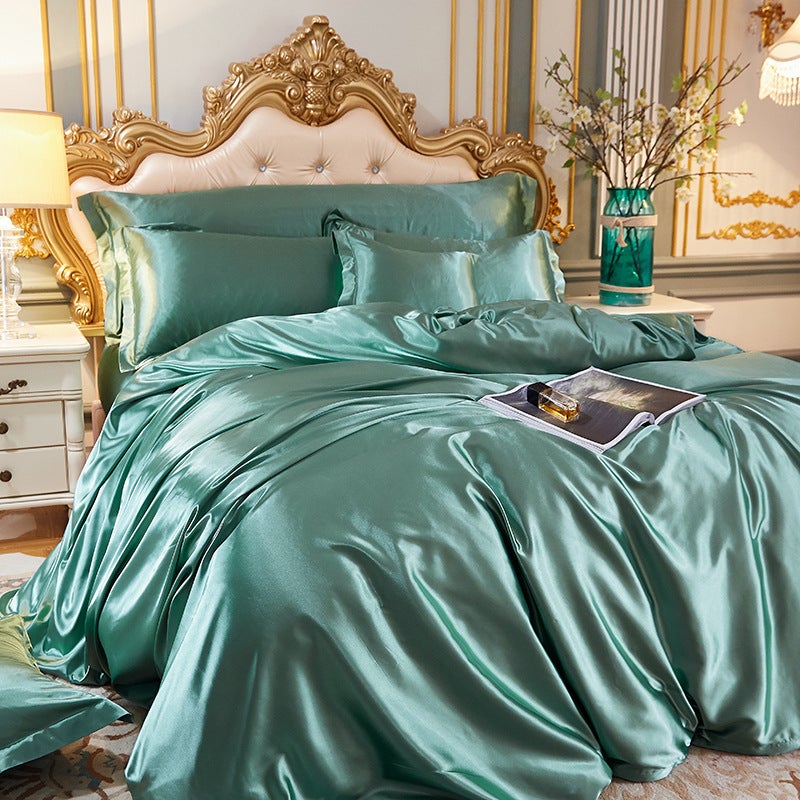 Washed Silk Four-Piece Set Silky Silk Quilt Cover Bed Sheets Ice Silk Bed Sheets 1.8M Bedding Dropshipping - Image 1