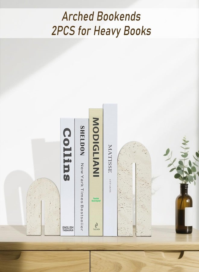 BOHDK فواصل كتب BOHDK للرفوف، فواصل كتب متينة من الراتنج، حامل كتب مقوس بتصميم كلاسيكي للكتب الثقيلة، سدادة كتب بتصميم حجر الترافرتين المقلد لتزيين المنزل، غرفة الدراسة، رف الكتب، سطح المكتب، طقم من قطعتين - Image 3