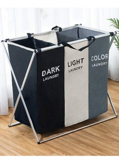 RollsTimi  3-Section Foldable Laundry Basket Washing Storage Dirty Clothes Bag  - Image 1
