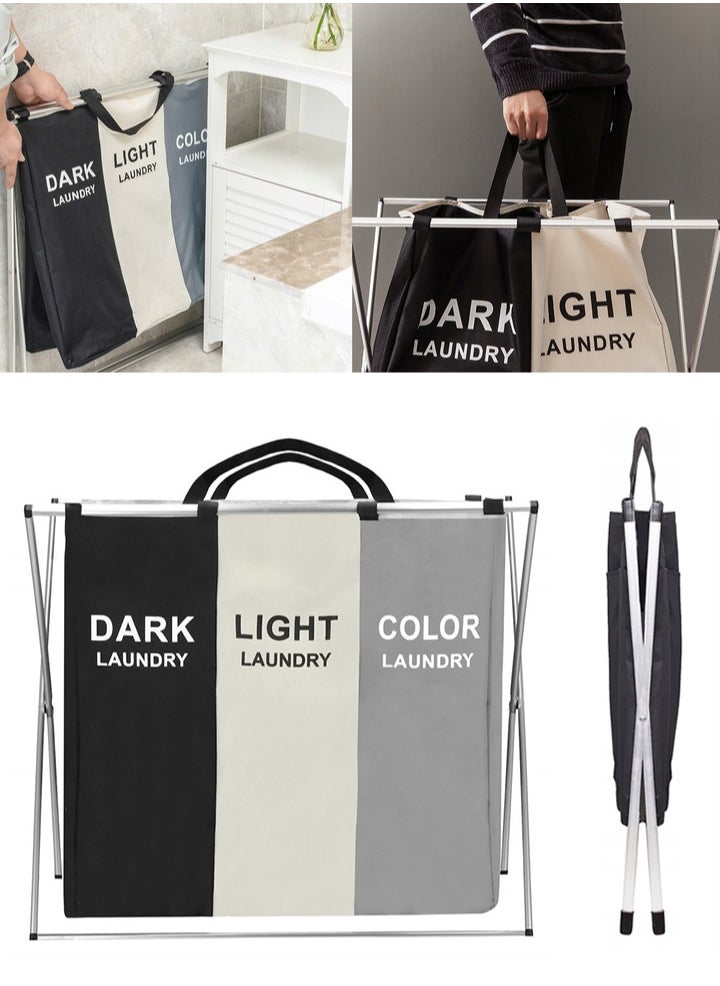 RollsTimi  3-Section Foldable Laundry Basket Washing Storage Dirty Clothes Bag  - Image 2