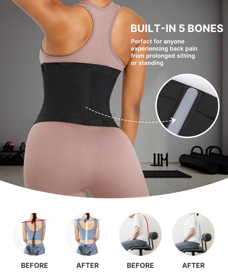 SHAPELLX Waist Trainer for Women Lower Belly Fat Waist Cincher Corset Shapewear Shaper Belt Back Support Belly Wrap Faja Black - Image 4