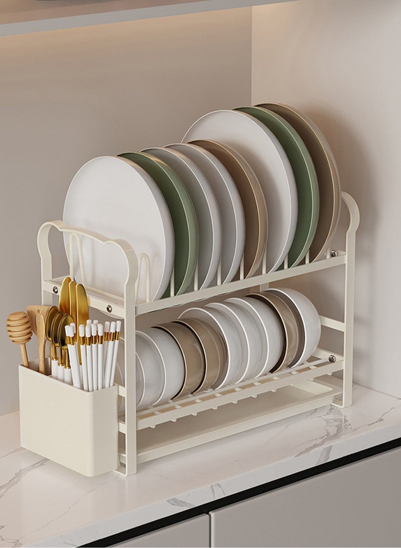 LOOPITYS 1 modern metal kitchen bowl rack with drainage board on 2 floors, a multifunctional storage rack for plates, bowls, utensils, and cooking utensils, and a countertop space saving rack - Image 1